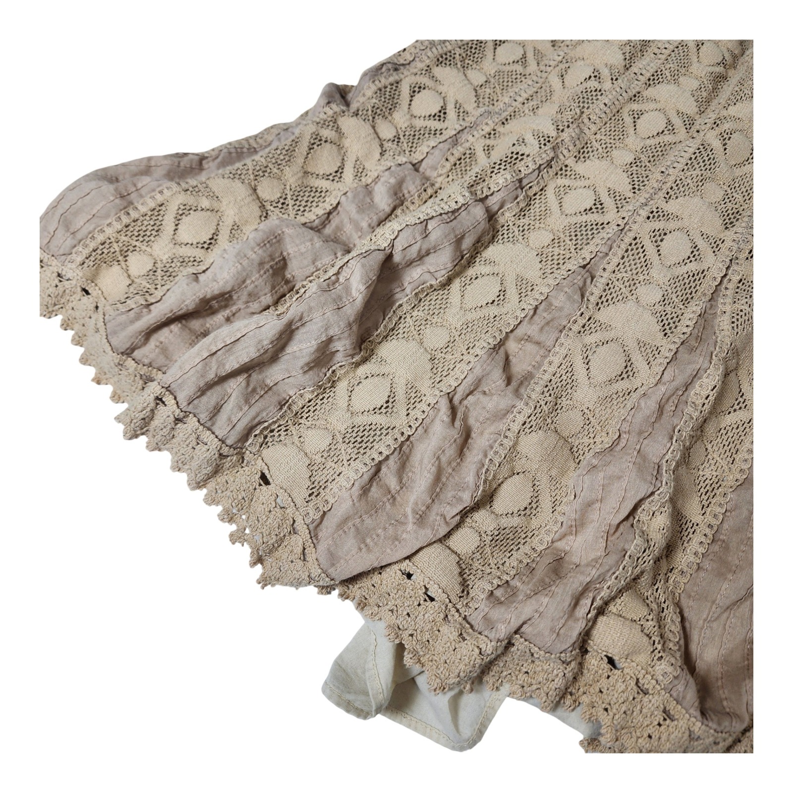 Coldwater Creek Khaki Tan Crochet Lace Crinkle Cotton Midi Skirt P10 Boho P10 — image 3 of 8